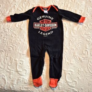 Harley Davidson boys 6-9 months black footie pajama inseam snaps VGUC